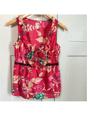 Anthropologie edme & esyllte Floral ruffle tie Sleeveless Top - Red pink size 6